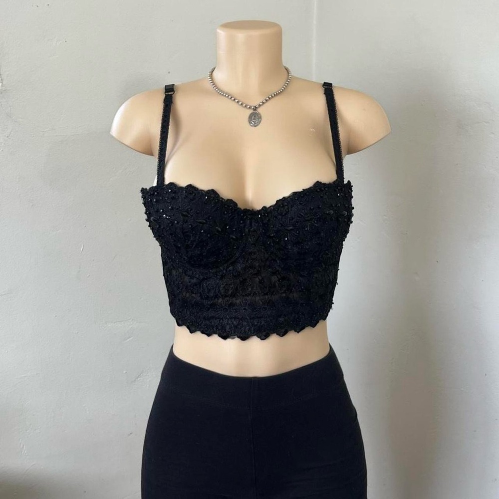 Windsor Beaded Black Lace Corset Top